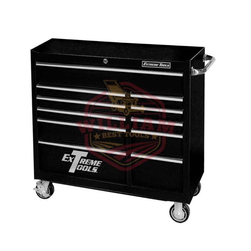 Extreme Tools PWS Series 41 In. 11-Drawer 24 In. Deep Roller Cabinet with Self-Latching Drawers, Textured Black