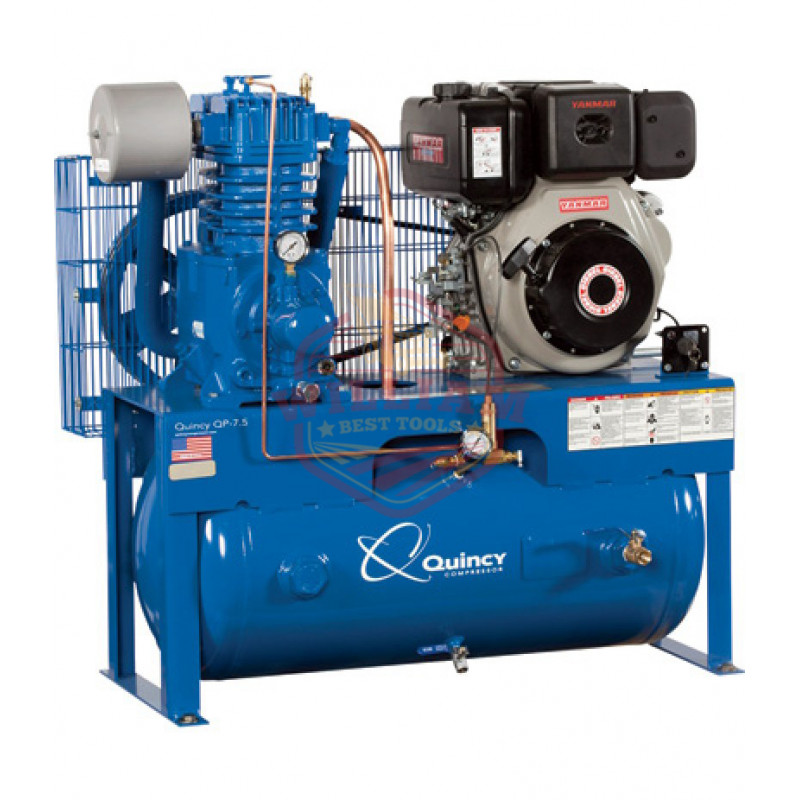 Quincy QP-10 Pressure Lubricated Reciprocating Air Compressor - 10 HP Yanmar Diesel Engine, 30 Gallon Horizontal