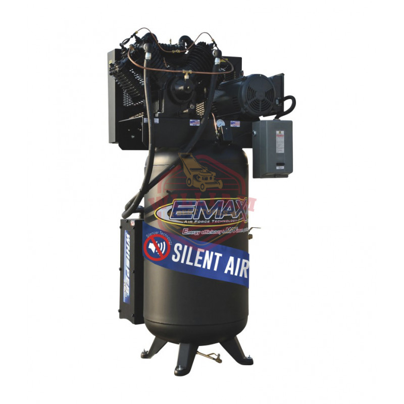 EMAX Industrial Silent Air 7.5 HP, 2-Stage, 80-Gallon Vertical Air Compressor - 208/230 Volt, 1-Phase
